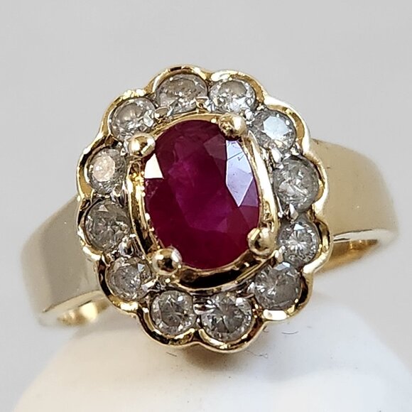 VTG 5.10g 14K Gold Natural Genuine Ruby & Diamond Cluster Halo Ring Size 6/7 - Picture 11 of 15